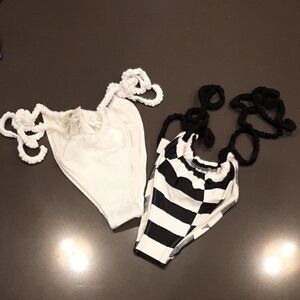 Aerie Cheekiest Black and White Striped Bikini Bottoms Bundle Of 2